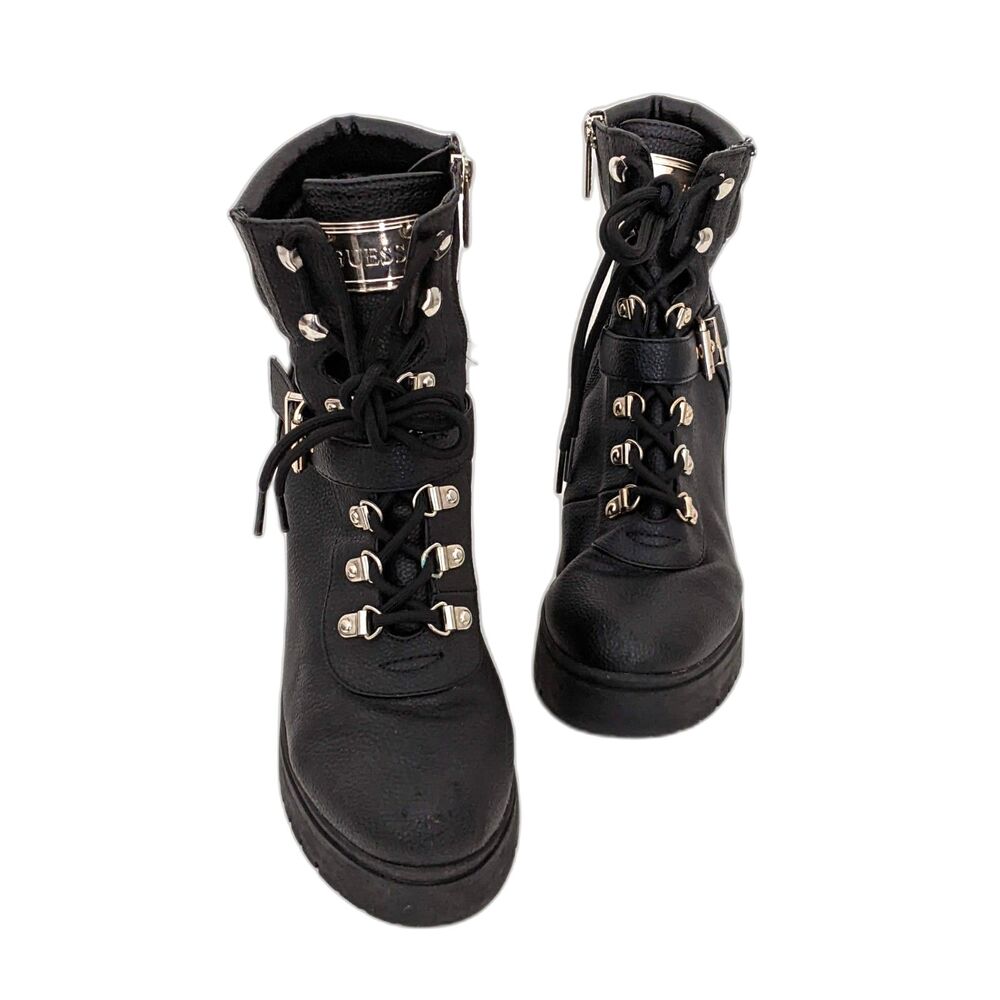 GUESS Canaly Women's Black Combat Lace Up Chunky Block Heel Boots Size 8.5 M